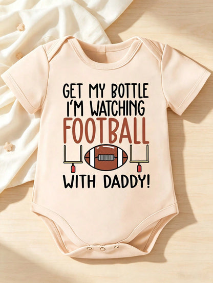 Unisex Baby Short Sleeve Bodysuit Get My Bottle I'm Watching Football With Daddy Print Newborn Triangle Romper Infant Summer One Piece Outfit