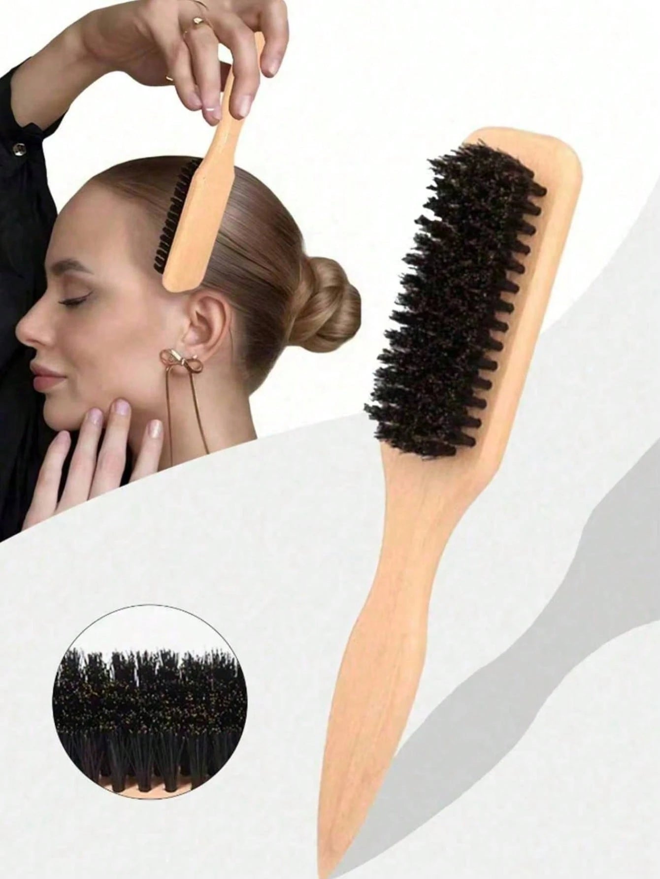Unisex Boar Bristle Hair Brush, Fragrance-Free Professional Hairstyling Brush. Can Smooth Frizzy Hair, Shape Hairstyles, Increase Hair Volume, With A Wooden Handle For Brushing Hair, Controlling The H
