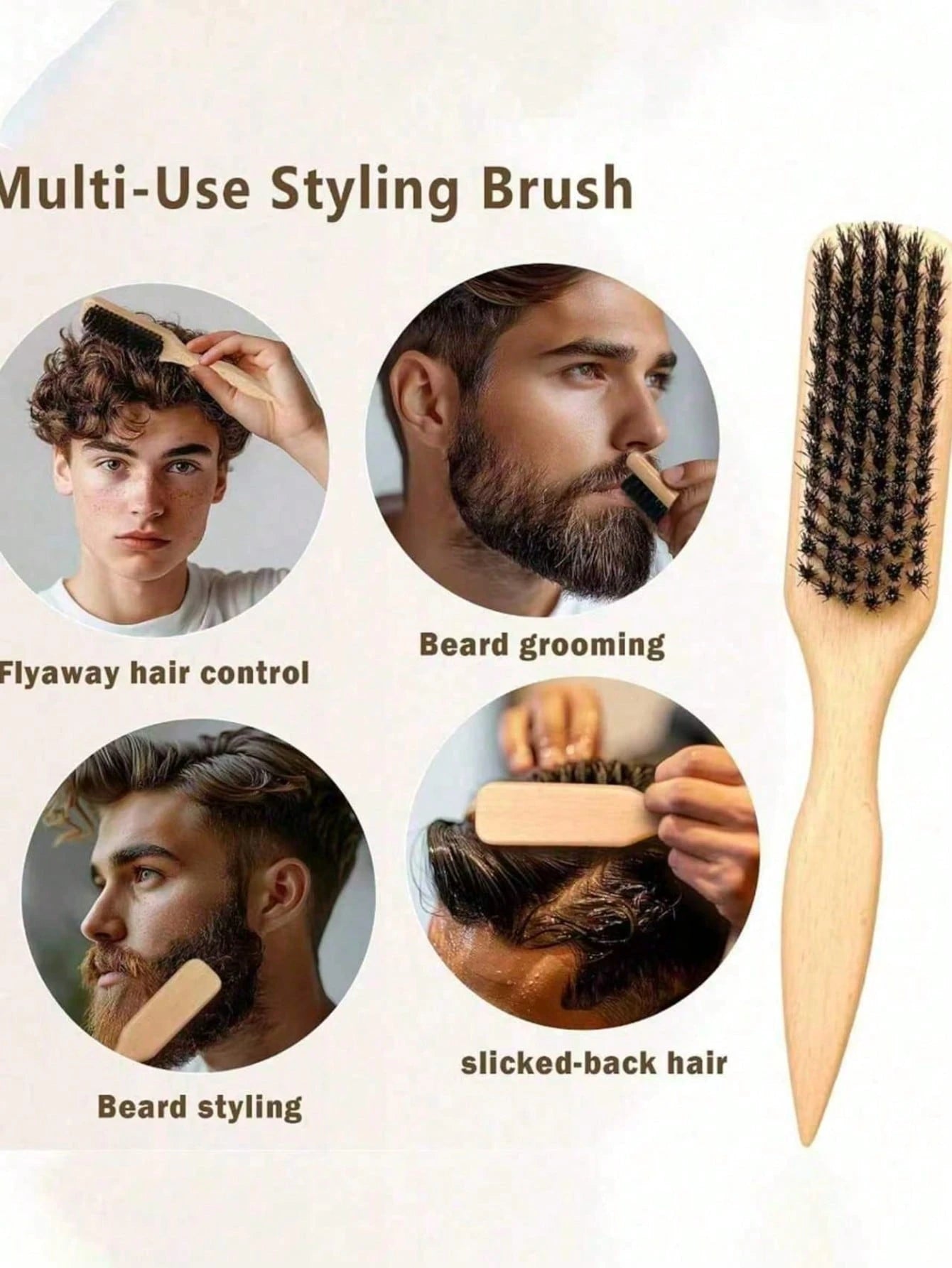 Unisex Boar Bristle Hair Brush, Fragrance-Free Professional Hairstyling Brush. Can Smooth Frizzy Hair, Shape Hairstyles, Increase Hair Volume, With A Wooden Handle For Brushing Hair, Controlling The H