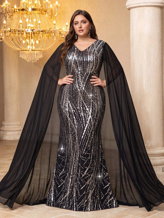 UNITHORSE [Random Cut]Sequin Patchwork Chiffon Evening Dress
