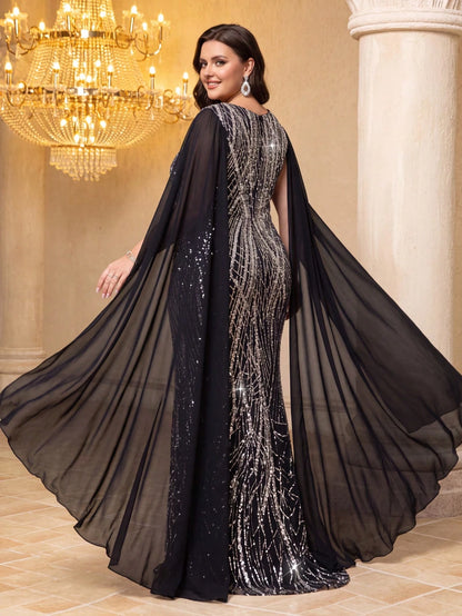 UNITHORSE [Random Cut]Sequin Patchwork Chiffon Evening Dress