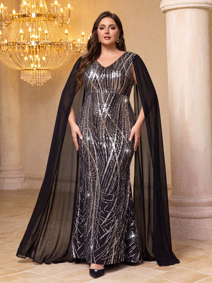 UNITHORSE [Random Cut]Sequin Patchwork Chiffon Evening Dress