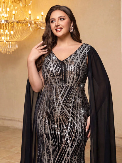 UNITHORSE [Random Cut]Sequin Patchwork Chiffon Evening Dress