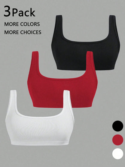 Unity Women Solid Color Scoop Neck Ribbed Knit Casual Tank Top