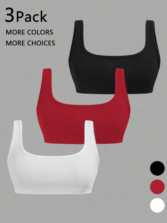 Unity Women Solid Color Scoop Neck Ribbed Knit Casual Tank Top