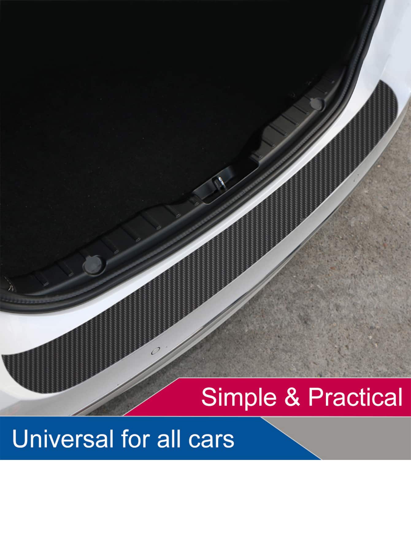 Universal Car Door Sill Carbon Fiber Sticker, Protective Rear Bumper Guard Anti-scratch Strips, Pedal Protector, Trunk Protective Pad