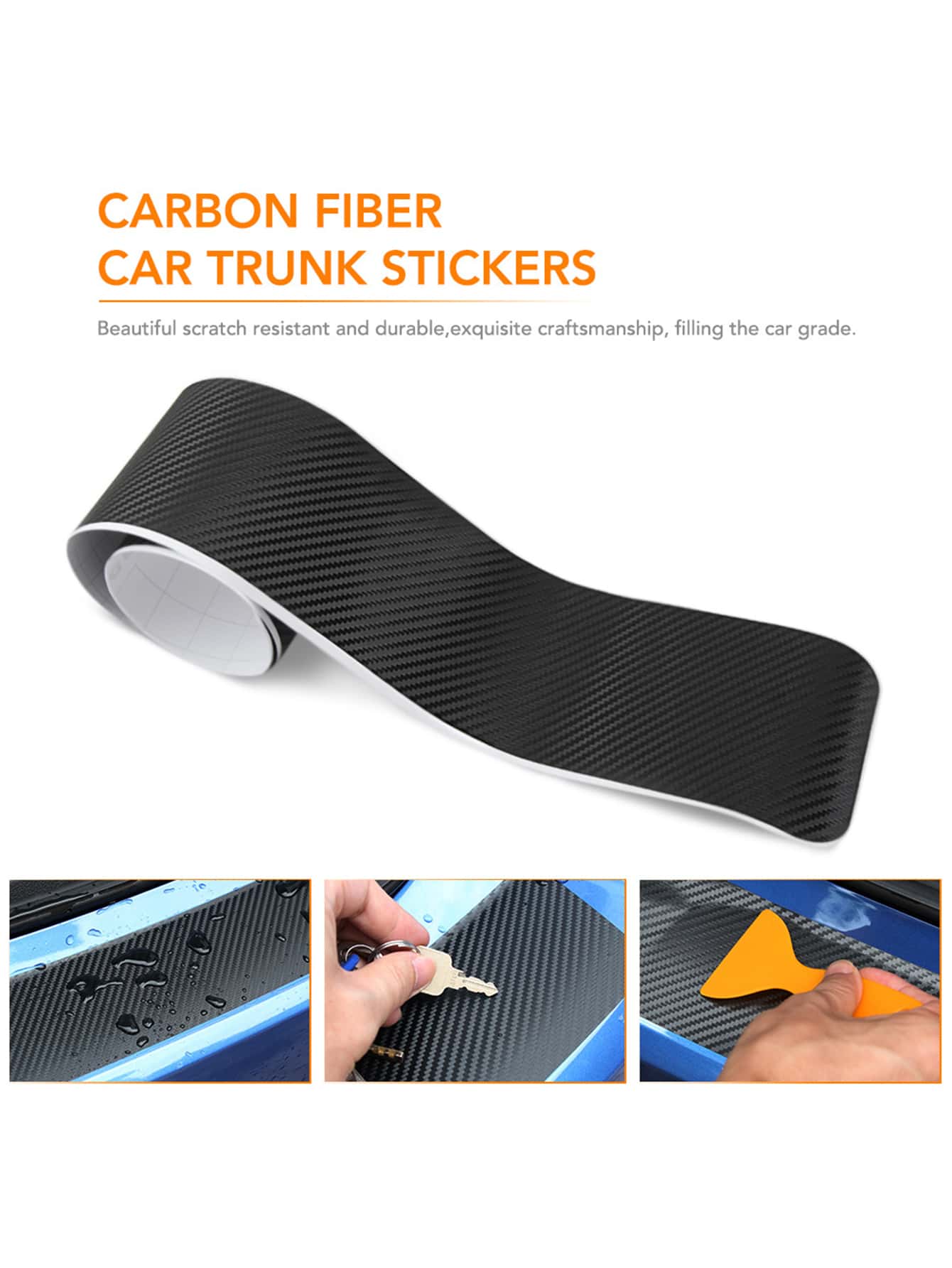 Universal Car Door Sill Carbon Fiber Sticker, Protective Rear Bumper Guard Anti-scratch Strips, Pedal Protector, Trunk Protective Pad