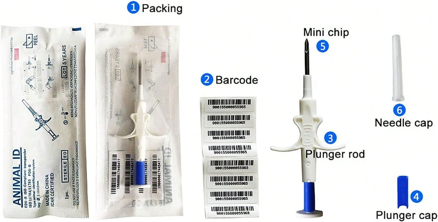 Universal Pet Microchip, 134.2kHz ISO11784/5 FDX-B Pet ID Tags, 15 Bit RFID Microchip Implant Kit For The Management And Tracking Of Animals (5PCS