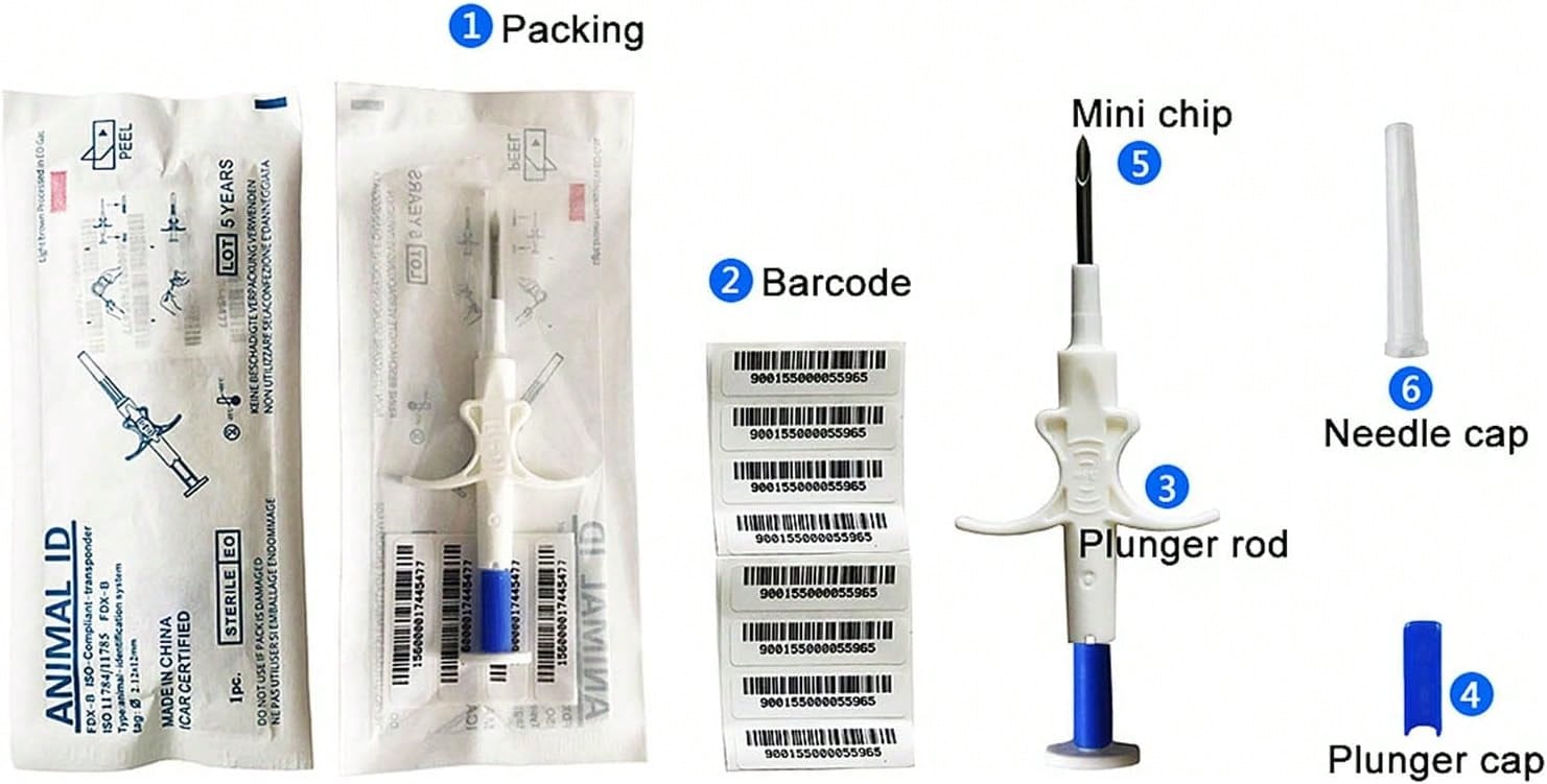 Universal Pet Microchip, 134.2kHz ISO11784/5 FDX-B Pet ID Tags, 15 Bit RFID Microchip Implant Kit For The Management And Tracking Of Animals (5PCS