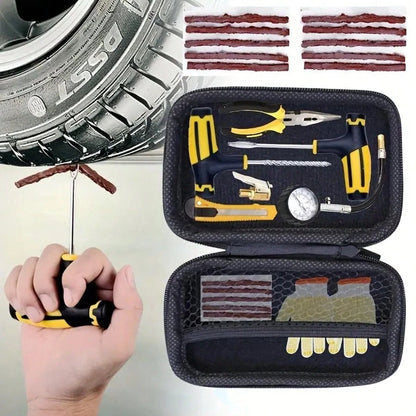 Universal Tire Repair Kit – 4-Piece Portable Emergency Set For Car/Motorcycle/E-Scooter| Includes Plug Insertion Tool & Rubber Strings (Works With Tubeless Tires)| Compact Roadside Fix Kit
