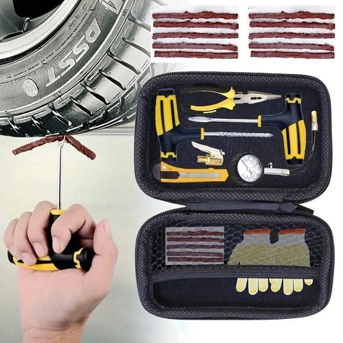 Universal Tire Repair Kit – 4-Piece Portable Emergency Set For Car/Motorcycle/E-Scooter| Includes Plug Insertion Tool & Rubber Strings (Works With Tubeless Tires)| Compact Roadside Fix Kit