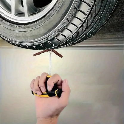Universal Tire Repair Kit – 4-Piece Portable Emergency Set For Car/Motorcycle/E-Scooter| Includes Plug Insertion Tool & Rubber Strings (Works With Tubeless Tires)| Compact Roadside Fix Kit