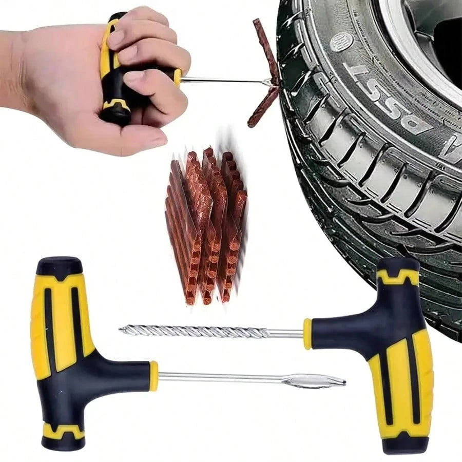 Universal Tire Repair Kit – 4-Piece Portable Emergency Set For Car/Motorcycle/E-Scooter| Includes Plug Insertion Tool & Rubber Strings (Works With Tubeless Tires)| Compact Roadside Fix Kit