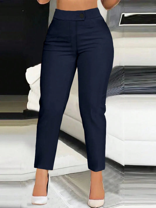 Unnepho Women's Button-And-Zipper Elegant Casual Pants For Everyday Commuting