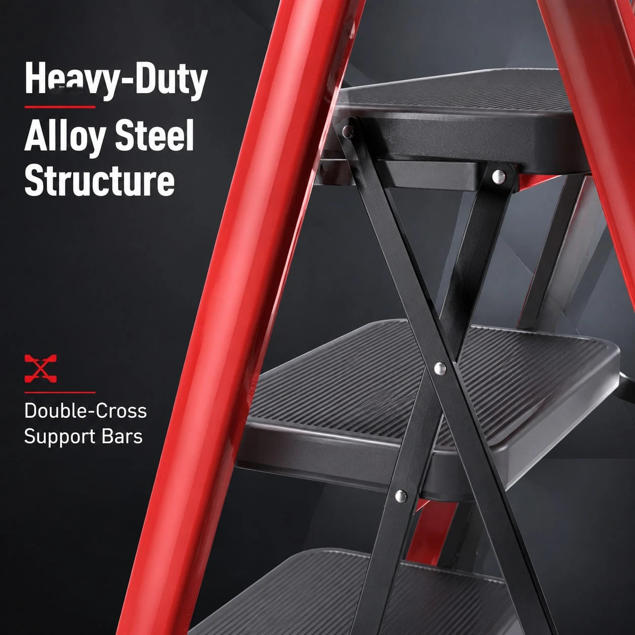 Upgraded 800 LBS Heavy-Duty Steel A-Frame Folding Ladder With Tool Tray, Wide Anti-Slip Steps. Portable Design Ideal For Home Renovation, Painting, Window Cleaning, Bulb Replacement, RV Washing And In