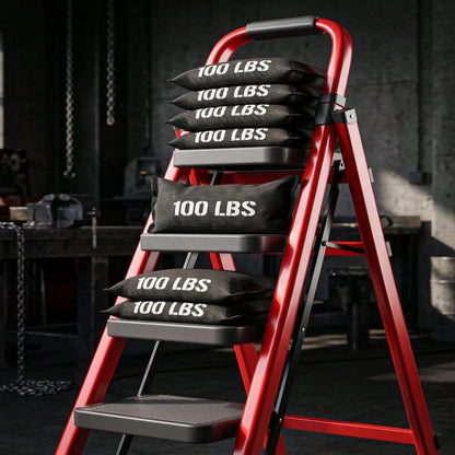 Upgraded 800 LBS Heavy-Duty Steel A-Frame Folding Ladder With Tool Tray, Wide Anti-Slip Steps. Portable Design Ideal For Home Renovation, Painting, Window Cleaning, Bulb Replacement, RV Washing And In