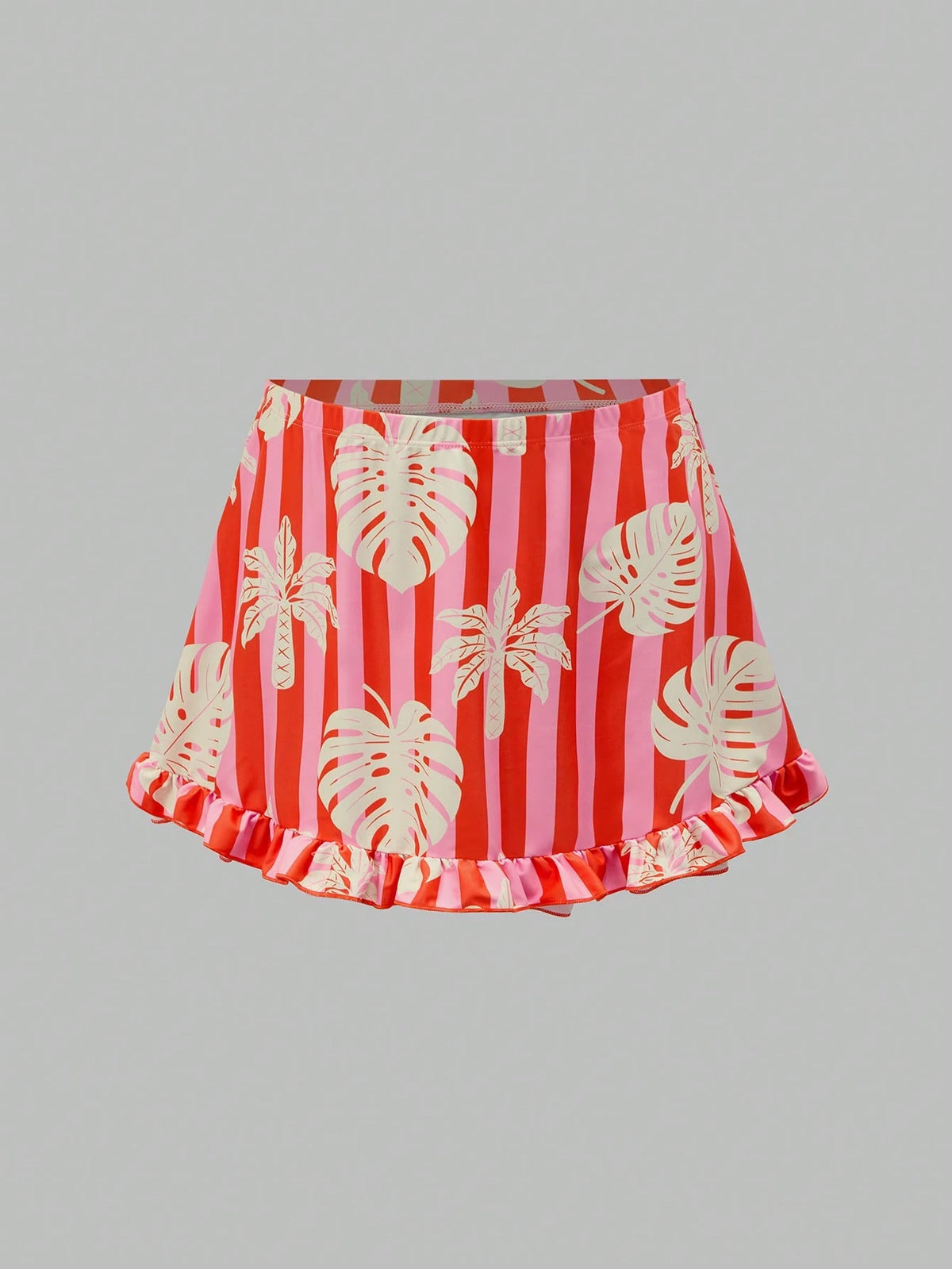 Vaclyn Women's Tropical Plant Print Ruffle One-Shoulder One-Piece Swimsuit With Cover-Up Skirt