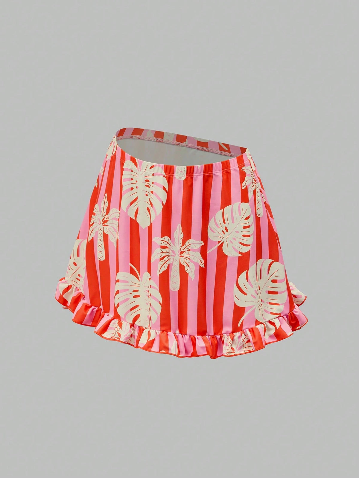 Vaclyn Women's Tropical Plant Print Ruffle One-Shoulder One-Piece Swimsuit With Cover-Up Skirt