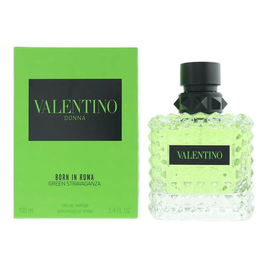 VALENTINO Born In Roma Donna Green Stravaganza EDP Spray 100ml/ 3.4 Fl Oz Women Perfume, Amber Floral Woody Scent, With Box