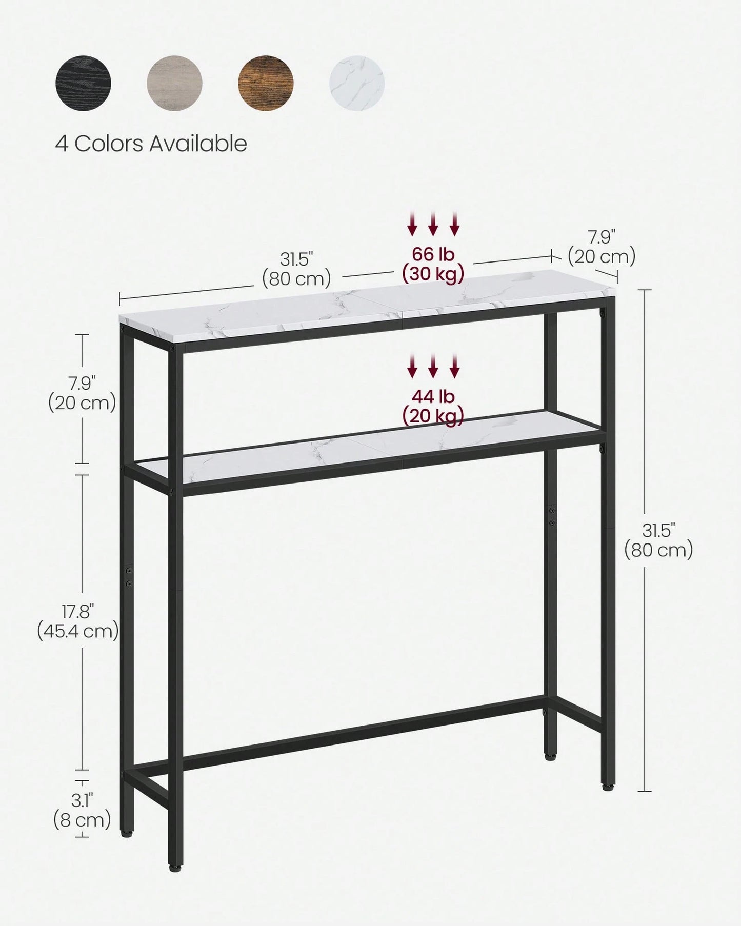 VASAGLE Console Table, 2-Tier Narrow Sofa Table With 2 Shelves, 7.9 X 31.5 X 31.5 Inches, For Living Room, Hallway, Entryway