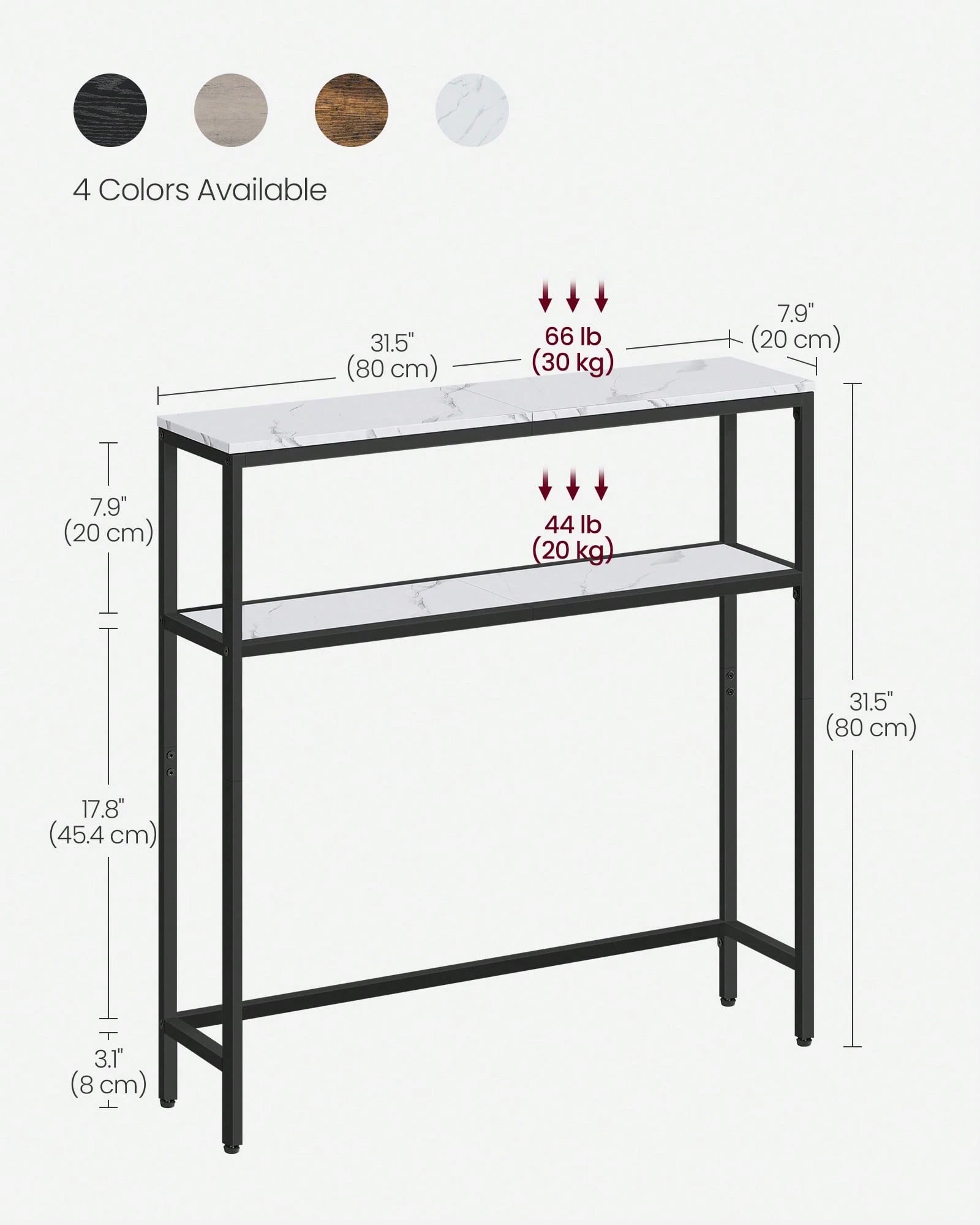 VASAGLE Console Table, 2-Tier Narrow Sofa Table With 2 Shelves, 7.9 X 31.5 X 31.5 Inches, For Living Room, Hallway, Entryway