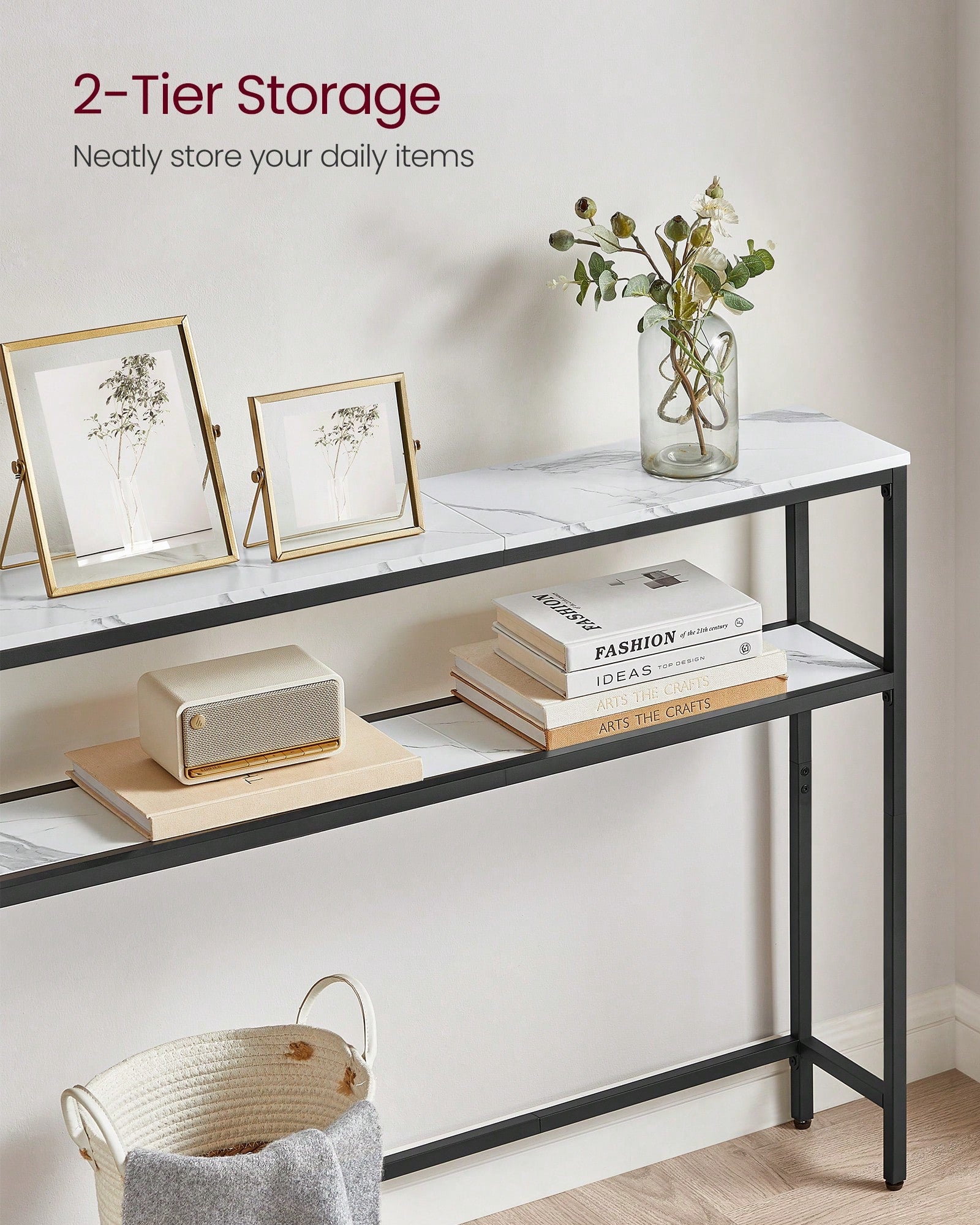 VASAGLE Console Table, 2-Tier Narrow Sofa Table With 2 Shelves, 7.9 X 31.5 X 31.5 Inches, For Living Room, Hallway, Entryway