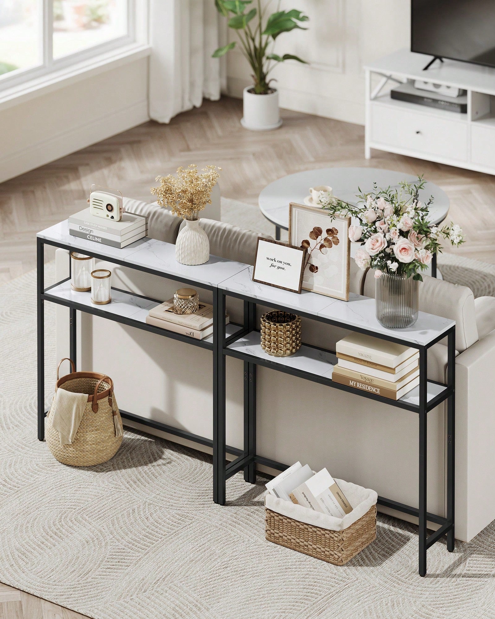 VASAGLE Console Table, 2-Tier Narrow Sofa Table With 2 Shelves, 7.9 X 31.5 X 31.5 Inches, For Living Room, Hallway, Entryway