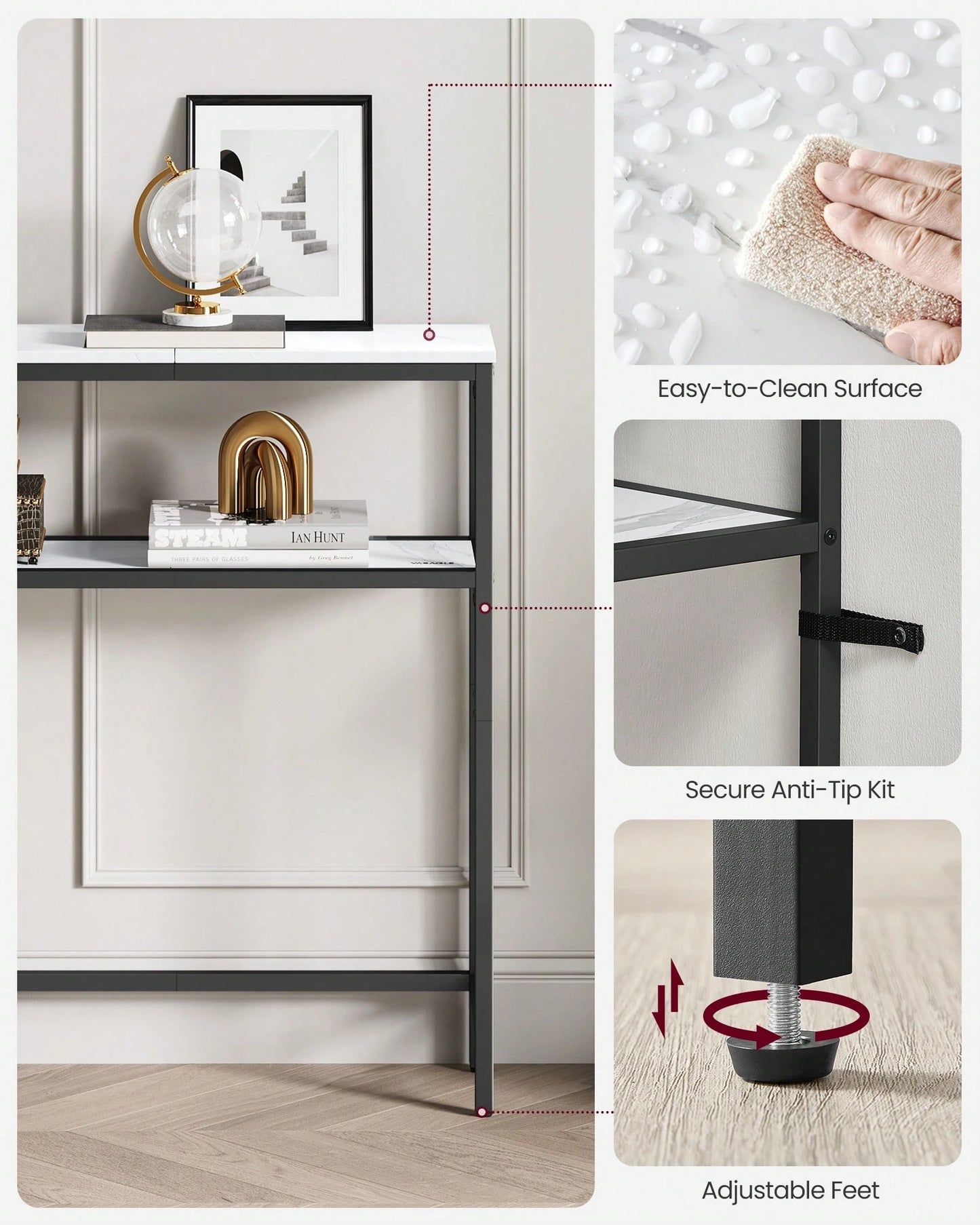 VASAGLE Console Table, 2-Tier Narrow Sofa Table With 2 Shelves, 7.9 X 31.5 X 31.5 Inches, For Living Room, Hallway, Entryway