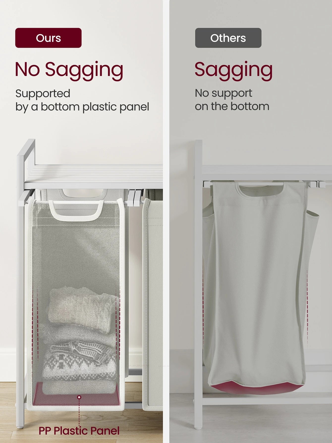 VASAGLE Laundry Hamper, Laundry Basket, Laundry Sorter With 3 Pull-Out And Removable Bags, 1 Storage Shelf, 10 Gal Capacity Per Bag, For Bathroom, Laundry Room, Cream White And Cloud White UBLH301W01