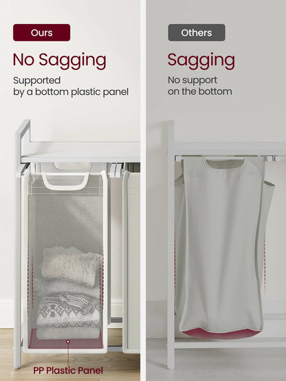 VASAGLE Laundry Hamper, Laundry Basket, Laundry Sorter With 3 Pull-Out And Removable Bags, 1 Storage Shelf, 10 Gal Capacity Per Bag, For Bathroom, Laundry Room, Cream White And Cloud White UBLH301W01
