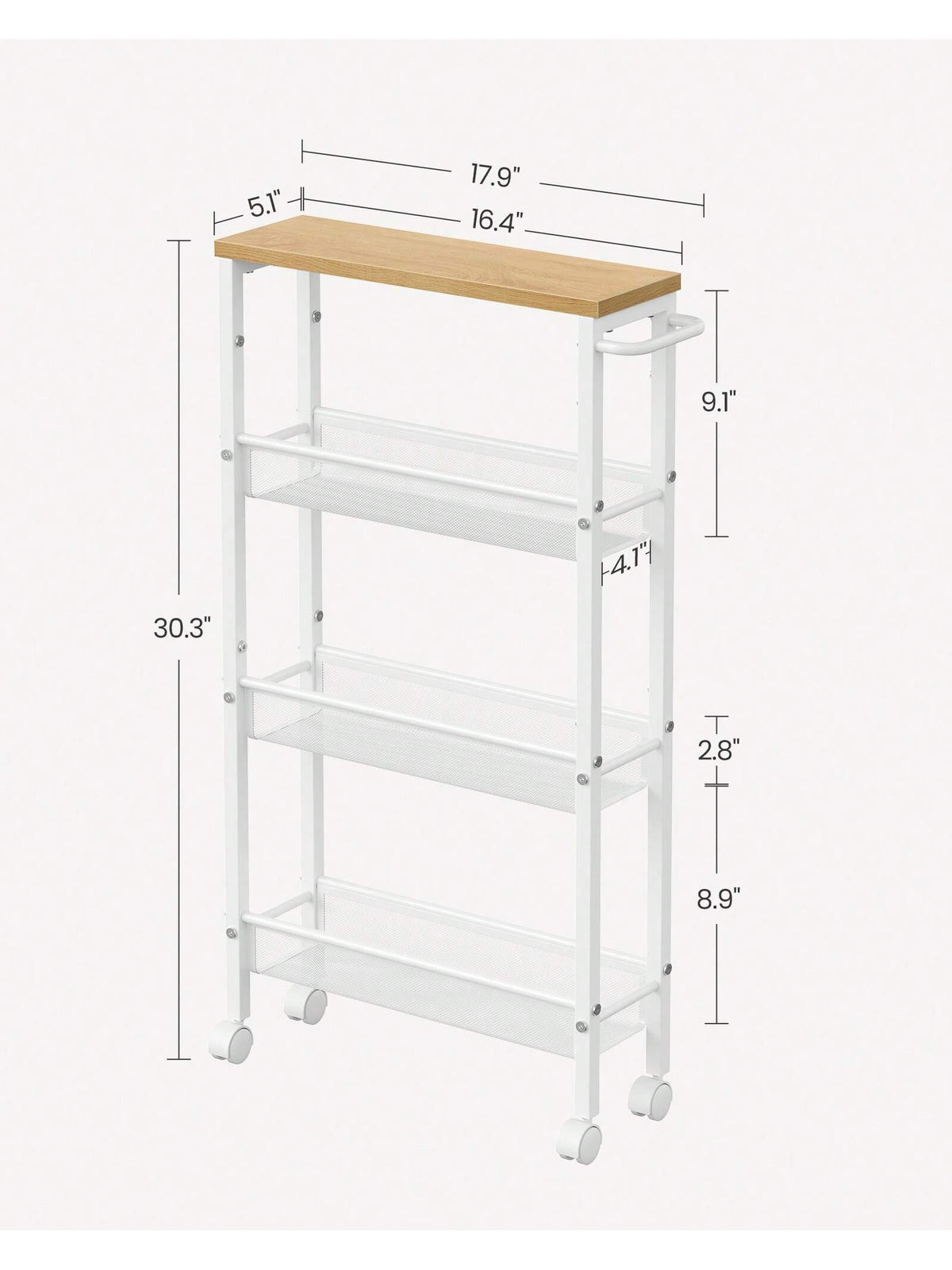 VASAGLE Slim Storage Cart, 4-Tier Rolling Cart Tower, Slide Out Cart With Handle Metal Mobile Shelving Unit For Kitchen Dining Living Room Office Narrow Places