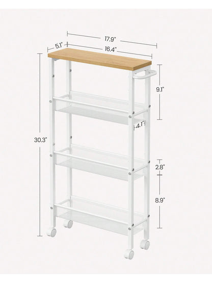 VASAGLE Slim Storage Cart, 4-Tier Rolling Cart Tower, Slide Out Cart With Handle Metal Mobile Shelving Unit For Kitchen Dining Living Room Office Narrow Places