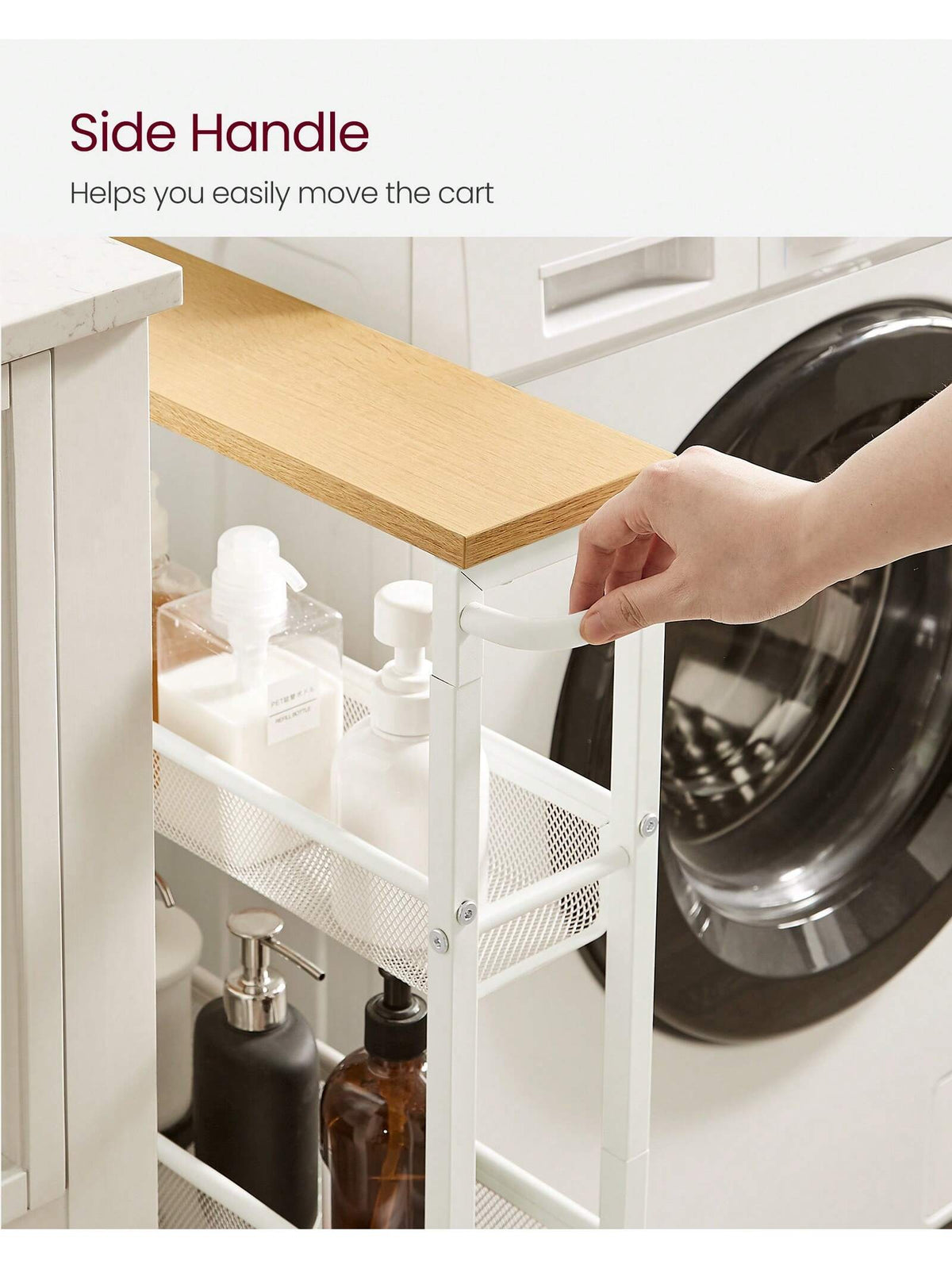 VASAGLE Slim Storage Cart, 4-Tier Rolling Cart Tower, Slide Out Cart With Handle Metal Mobile Shelving Unit For Kitchen Dining Living Room Office Narrow Places