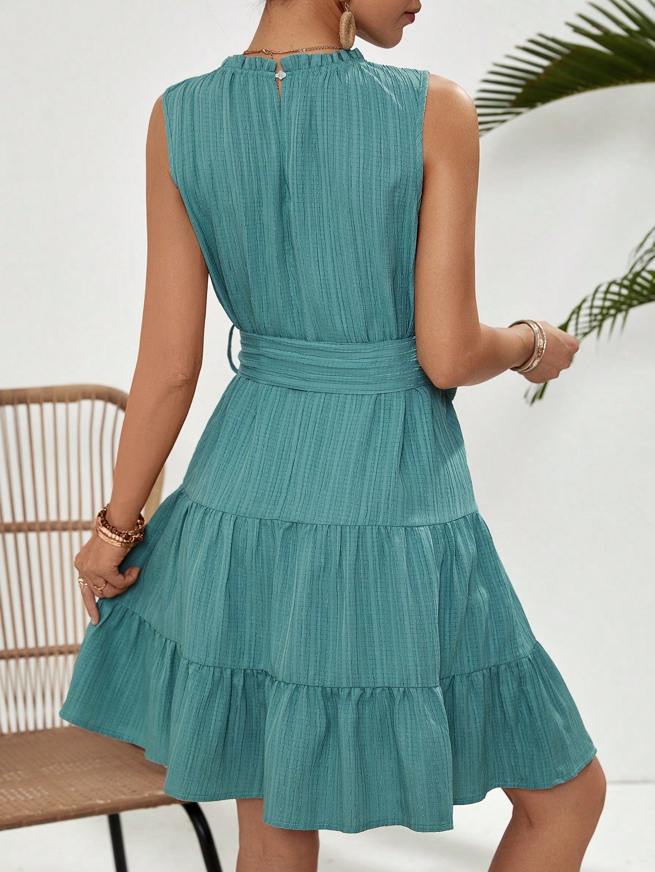 VCAY Women's Sleeveless Dress With Frill Hem & Fringe Details