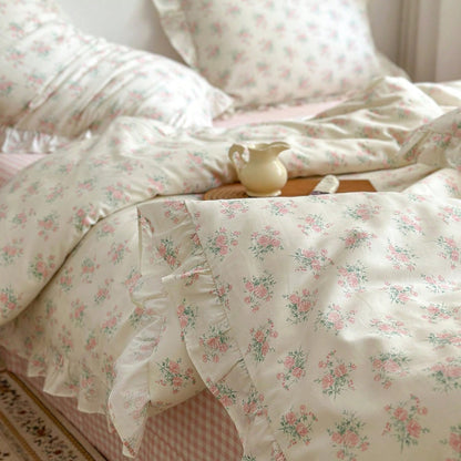 Vclife Pink Floral Comforter Set- 3 Piece Ruffled Lace Bedding Set 1 Full Comforter With 2 Pillowcases All Seasons, Soft Aesthetic Princess Style Floral Comforter For Girls, Women