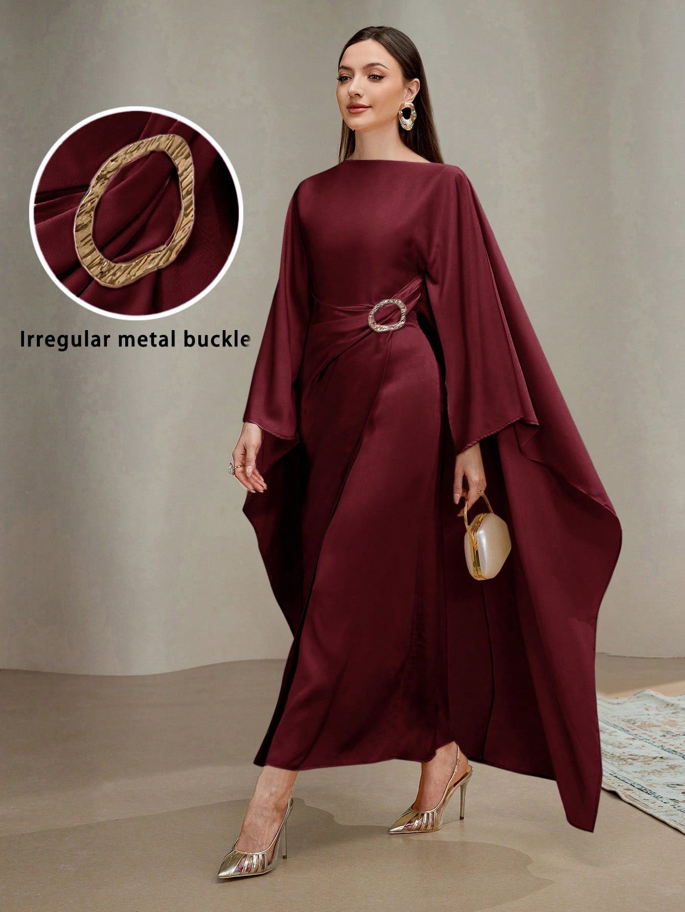 Veilorie Women's Elegant Solid Color Asymmetrical Metal Ring Dress Cape Dress Luxury Dress For Women Assymetrical Dress For Women