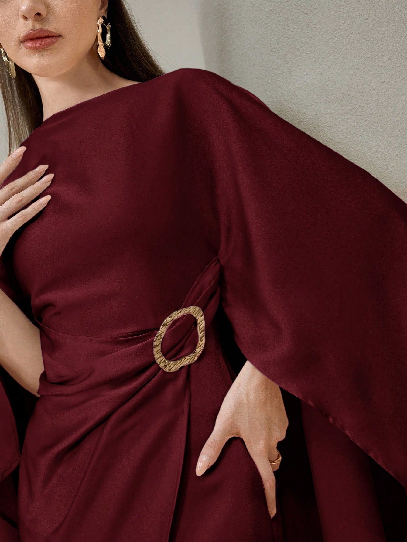 Veilorie Women's Elegant Solid Color Asymmetrical Metal Ring Dress Cape Dress Luxury Dress For Women Assymetrical Dress For Women