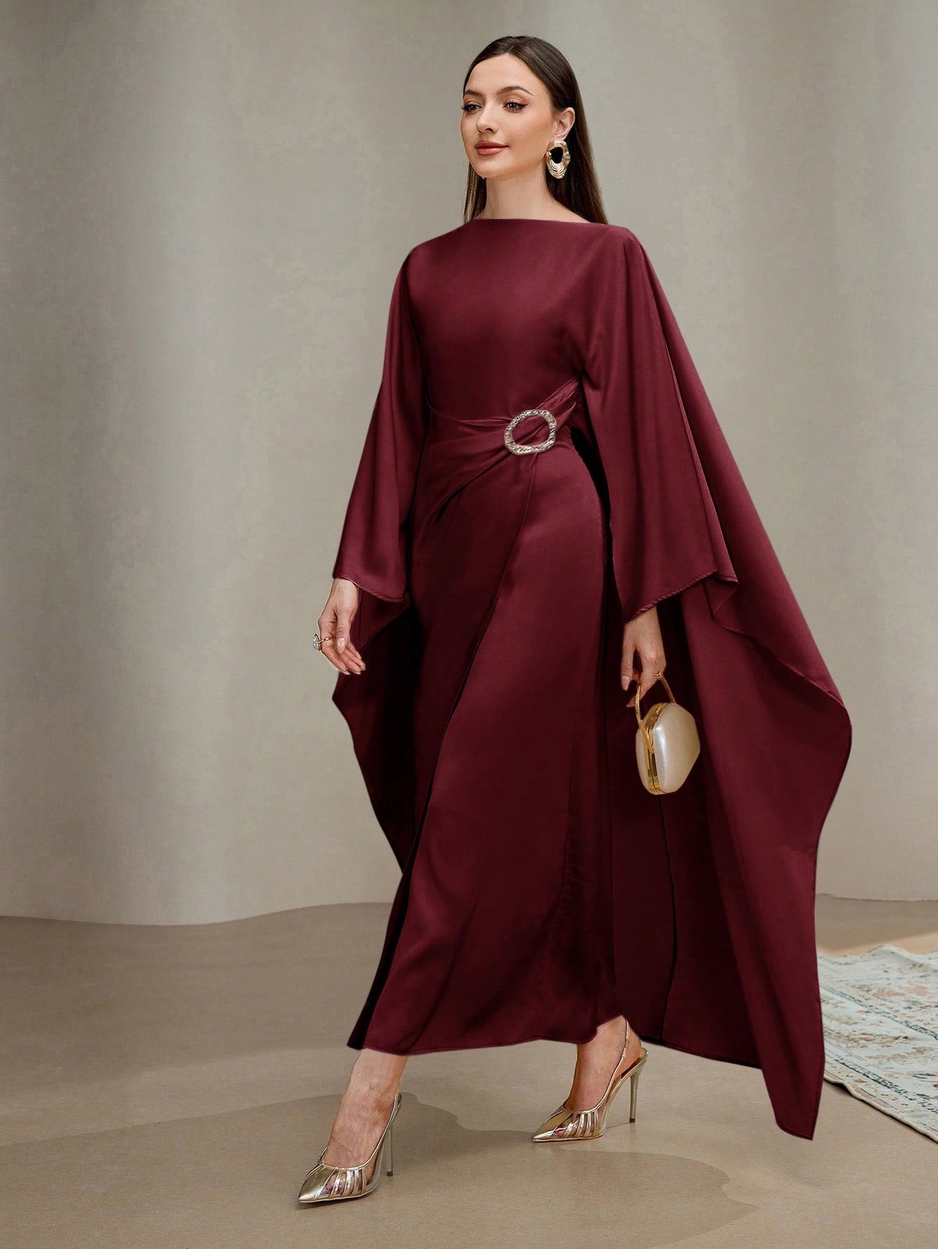 Veilorie Women's Elegant Solid Color Asymmetrical Metal Ring Dress Cape Dress Luxury Dress For Women Assymetrical Dress For Women