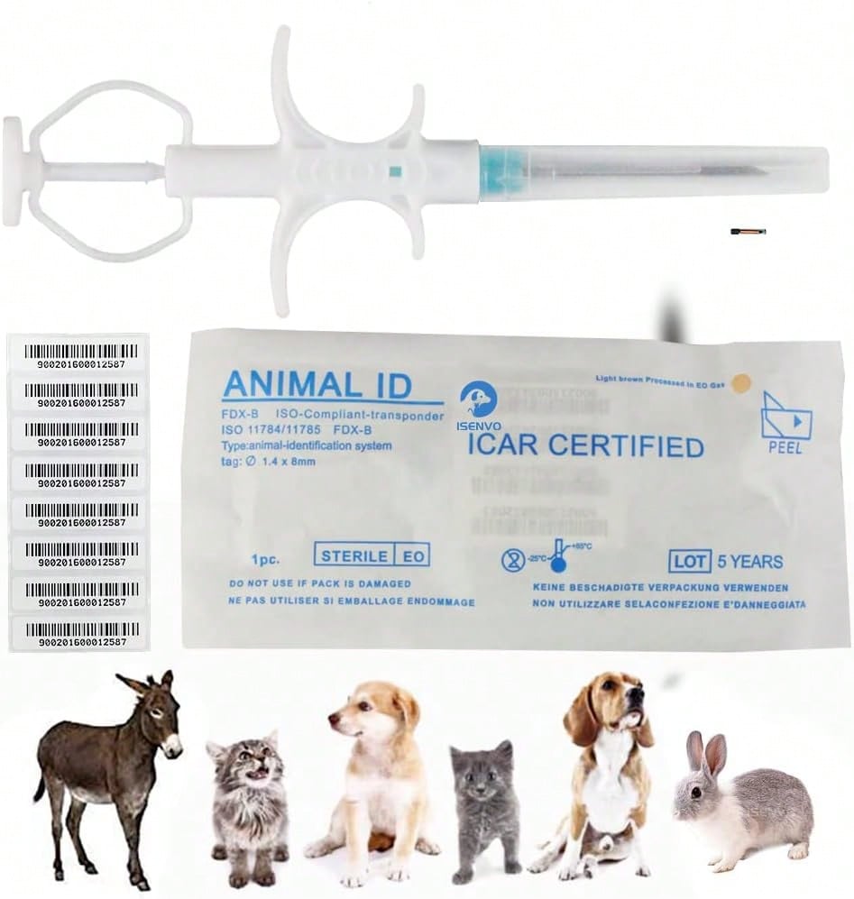 VENREA Universal Pet Microchip 134.2khz Registration Animal Implant Chip FDX-B Pet ID Microchip For The Management And Tracking Of Dog Cat Cow Pig Rabbit Pigeon Fish (1 Pack, 1.4x8mm)