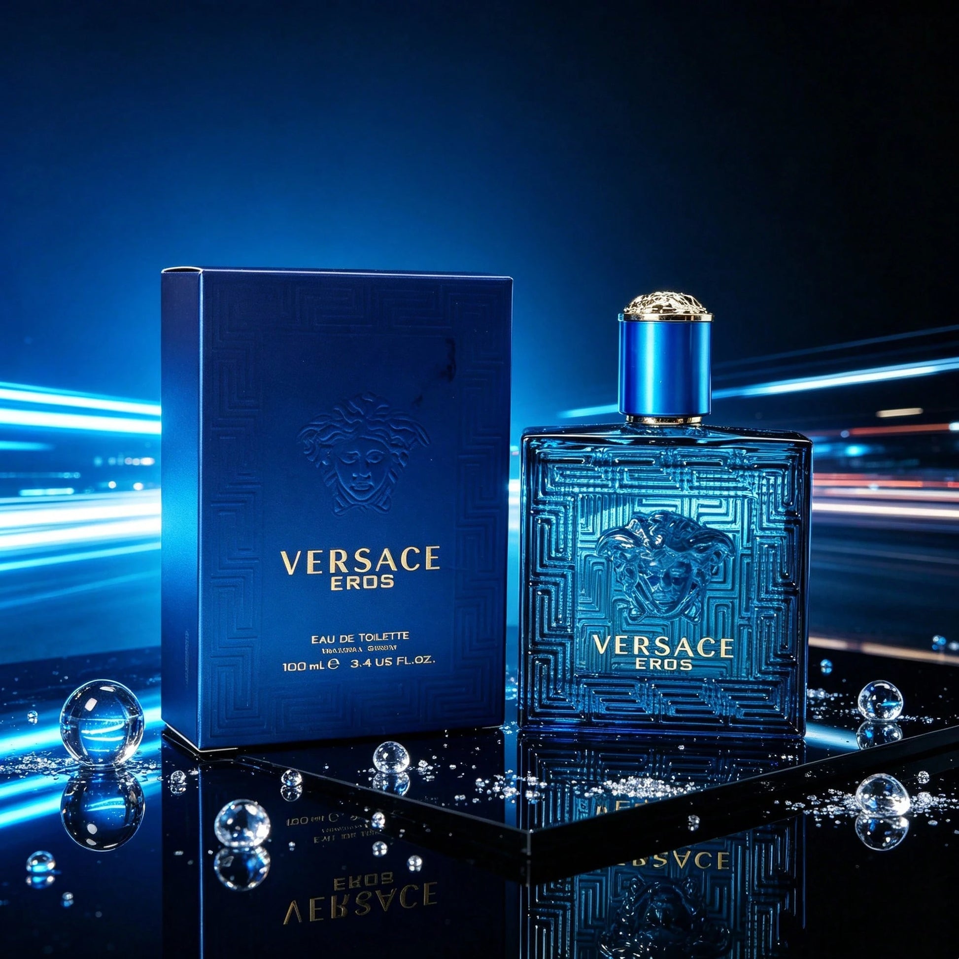 Versace Eros Eau De Toilette Spray For Men Vibrant Fresh Mint Green Apple Seductive Men Cologne, 3.4 Oz/ 100 Ml