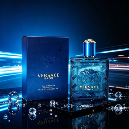 Versace Eros Eau De Toilette Spray For Men Vibrant Fresh Mint Green Apple Seductive Men Cologne, 3.4 Oz/ 100 Ml