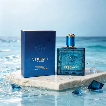 Versace Eros Eau De Toilette Spray For Men Vibrant Fresh Mint Green Apple Seductive Men Cologne, 3.4 Oz/ 100 Ml