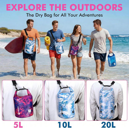 VILLEY Dry Bag Waterproof 5L Roll Top Storage Backpack, Keeps Gear Dry Lightweight Backpack For Kayaking Boating Camping Swimming And Beach Accessories Purple Camo