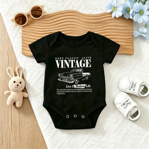 Vintage Cotton Baby Boy Graphic Print Short Sleeve Bodysuit
