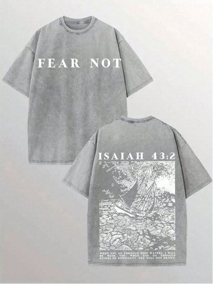 Vintage Washed T-Shirt Double Sided Printed (230g Pure Cotton T-Shirt), Fear Not' Unisex Washed Christian Shirt, Christian Scripture T-Shirt