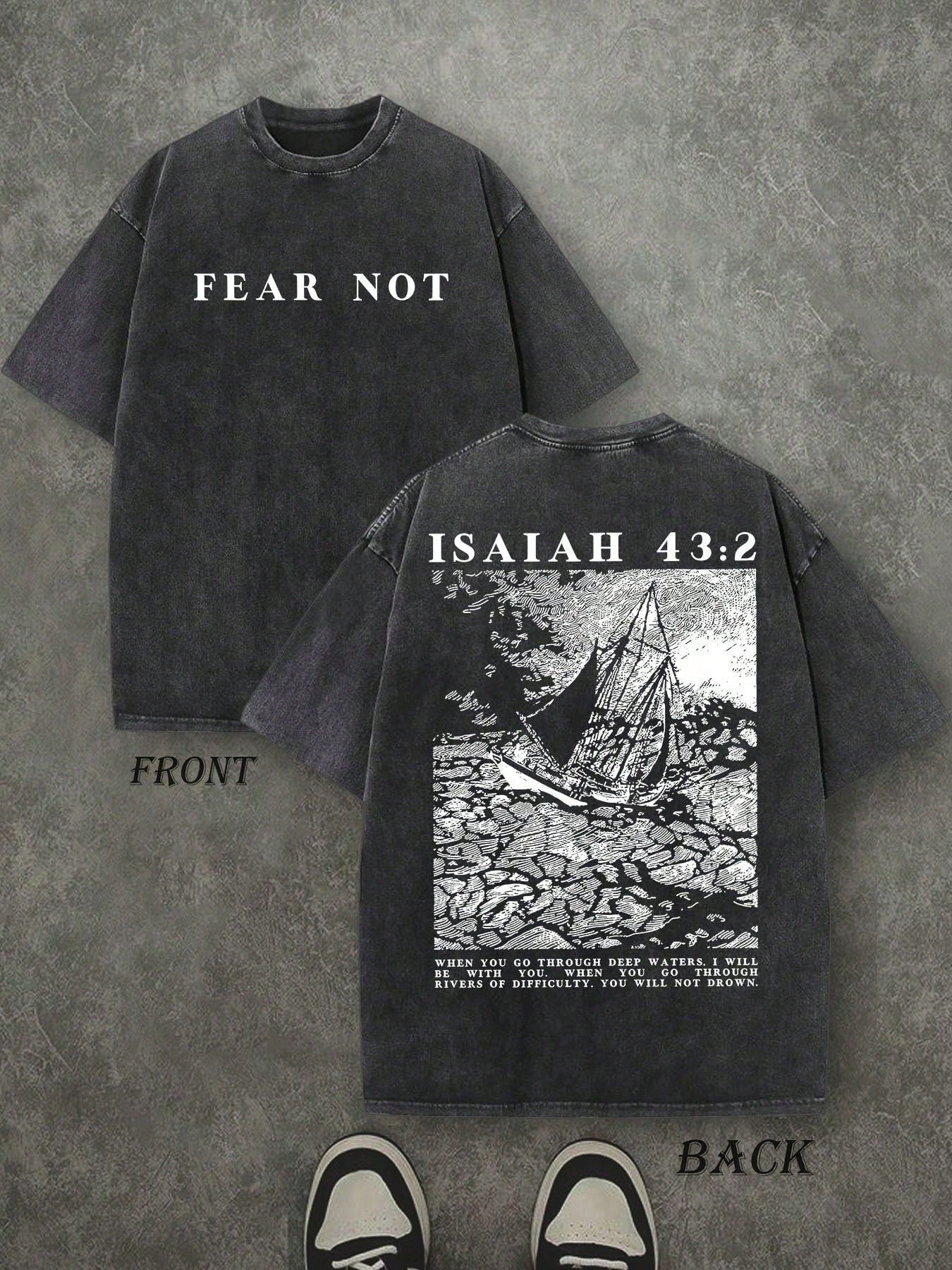 Vintage Washed T-Shirt Double Sided Printed (230g Pure Cotton T-Shirt), Fear Not' Unisex Washed Christian Shirt, Christian Scripture T-Shirt
