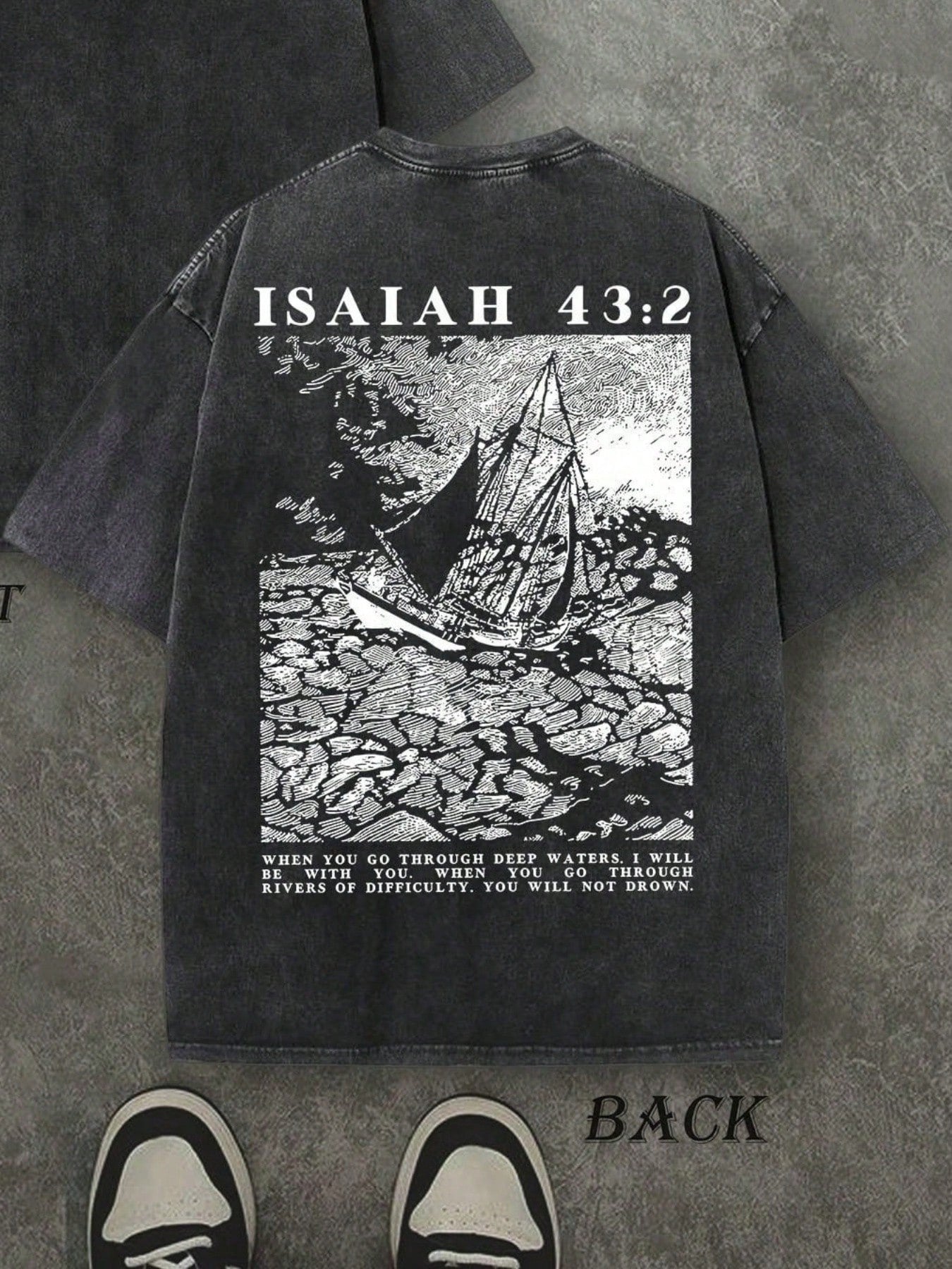 Vintage Washed T-Shirt Double Sided Printed (230g Pure Cotton T-Shirt), Fear Not' Unisex Washed Christian Shirt, Christian Scripture T-Shirt