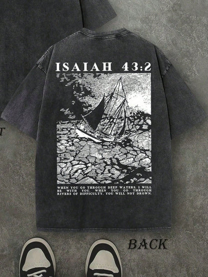 Vintage Washed T-Shirt Double Sided Printed (230g Pure Cotton T-Shirt), Fear Not' Unisex Washed Christian Shirt, Christian Scripture T-Shirt