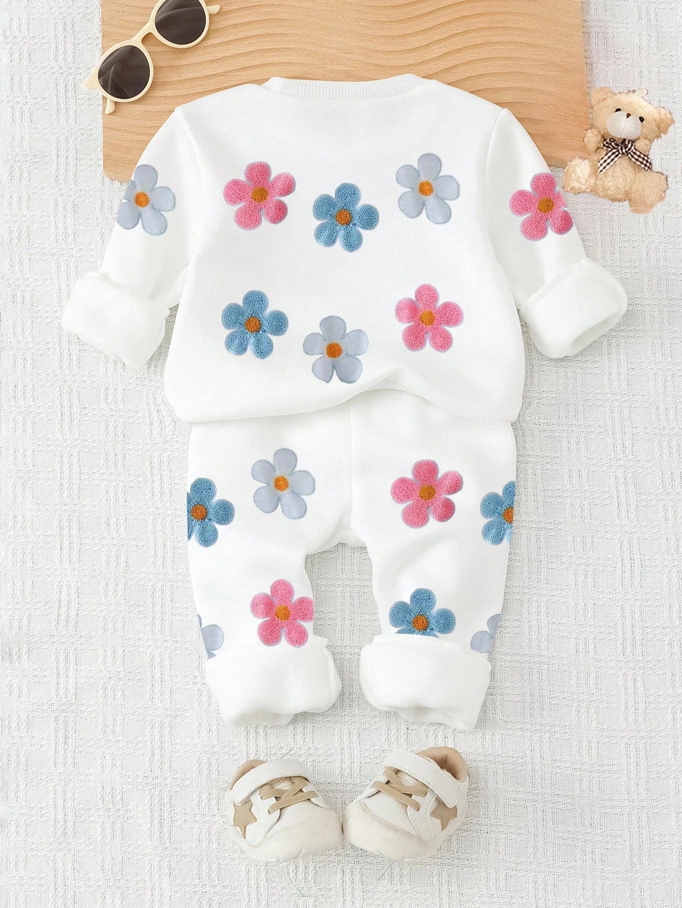 Vintaside Kids 1 Set Baby Girls Casual Comfortable Fashion Versatile Sweet Cute Floral Print Long Sleeve Crew Neck Sweatshirt And Sweatpants Set, Autumn/Winter Fall