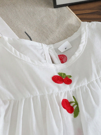 Vintaside Kids Baby Girl Berry Embroidery Flounce Sleeve Top & Jeans